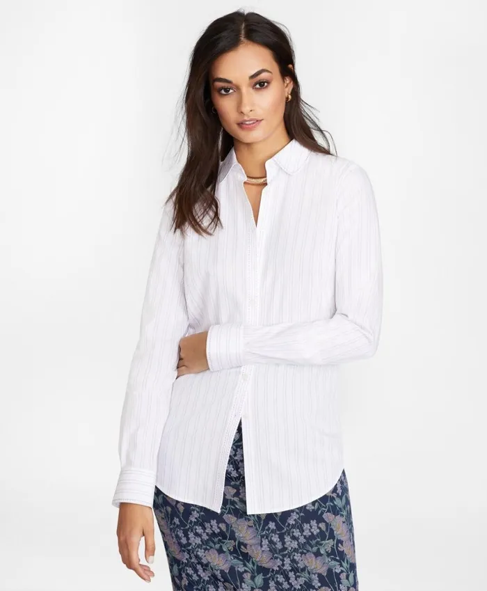 Brooks Brothers Shirts and Tops NonIron Striped Supima Cotton Fitted Shirt Whitepurple 8211 Women Brooks Brothers Shirts and Tops NonIron Striped Supima Cotton Fitted Shirt Whitepurple 8211 Women