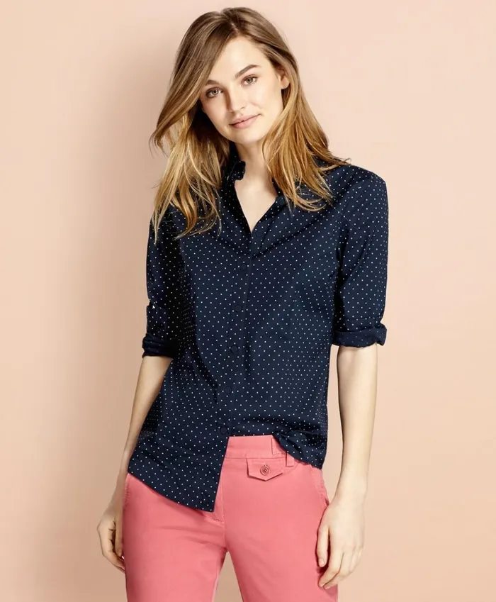 Brooks Brothers Shirts and Tops PolkaDot Stretch Cotton Poplin Shirt Navy 8211 Women Brooks Brothers Shirts and Tops PolkaDot Stretch Cotton Poplin Shirt Navy 8211 Women