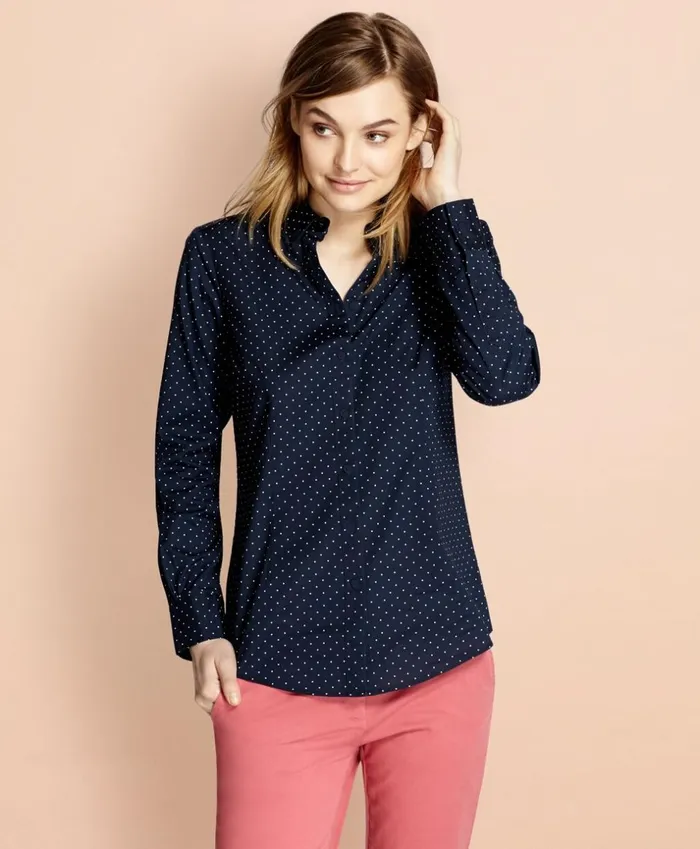 Brooks Brothers Shirts and Tops PolkaDot Stretch Cotton Poplin Shirt Navy 8211 Women Brooks Brothers Shirts and Tops PolkaDot Stretch Cotton Poplin Shirt Navy 8211 Women