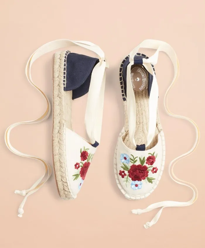 Brooks Brothers Shoes and Belts FloralEmbroidered Espadrilles Natural 8211 Women