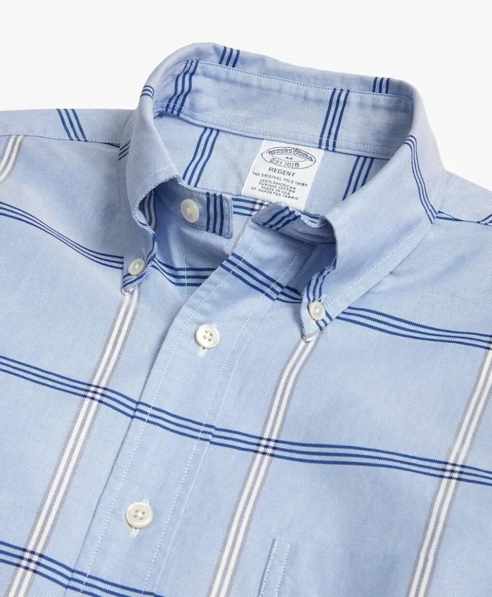 Brooks Brothers Sport Shirts Regent Fit Oxford BB1 Windowpane Sport Shirt Light Blue 8211 Men