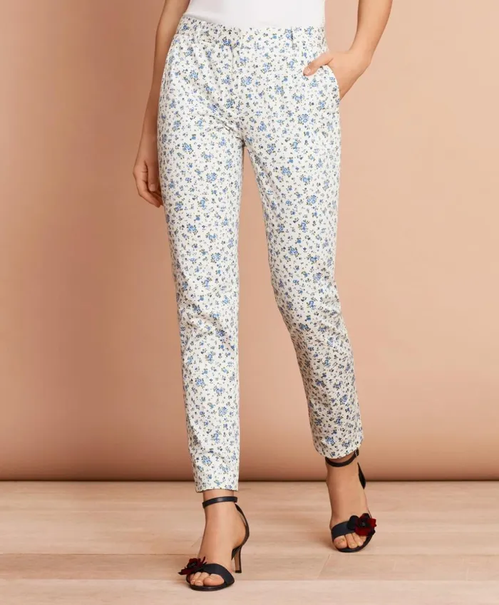 Brooks Brothers Suit Separates FloralPrint Stretch Cotton Sateen Pants Whiteblue 8211 Women Brooks Brothers Suit Separates FloralPrint Stretch Cotton Sateen Pants Whiteblue 8211 Women