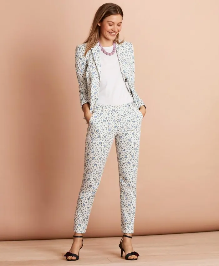 Brooks Brothers Suit Separates FloralPrint Stretch Cotton Sateen Pants Whiteblue 8211 Women Brooks Brothers Suit Separates FloralPrint Stretch Cotton Sateen Pants Whiteblue 8211 Women