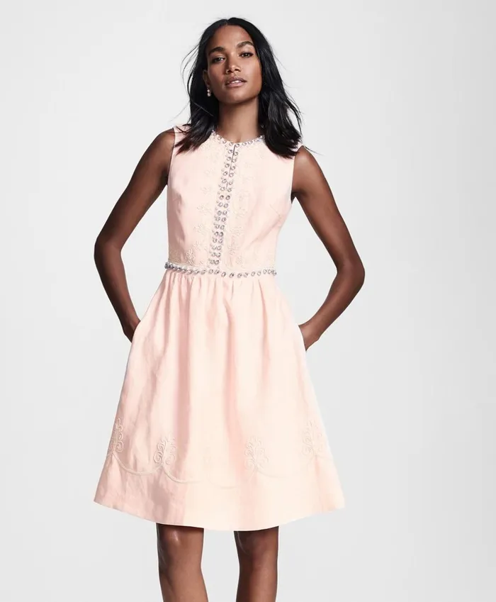 Brooks Brothers Suit Separates RhinestoneEmbellished Linen Dress Peach 8211 Women Brooks Brothers Suit Separates RhinestoneEmbellished Linen Dress Peach 8211 Women