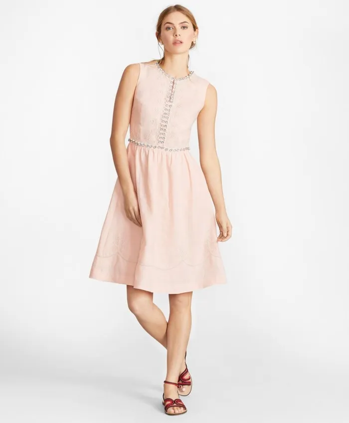 Brooks Brothers Suit Separates RhinestoneEmbellished Linen Dress Peach 8211 Women Brooks Brothers Suit Separates RhinestoneEmbellished Linen Dress Peach 8211 Women