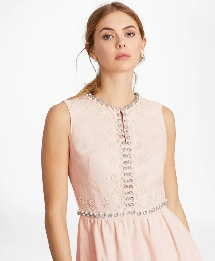 Brooks Brothers Suit Separates RhinestoneEmbellished Linen Dress Peach 8211 Women Brooks Brothers Suit Separates RhinestoneEmbellished Linen Dress Peach 8211 Women