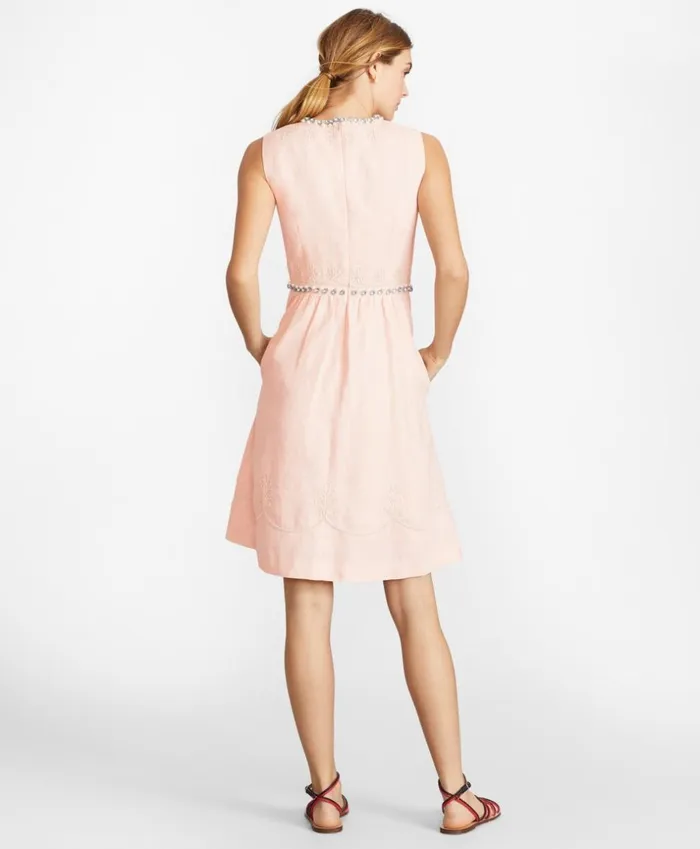 Brooks Brothers Suit Separates RhinestoneEmbellished Linen Dress Peach 8211 Women Brooks Brothers Suit Separates RhinestoneEmbellished Linen Dress Peach 8211 Women