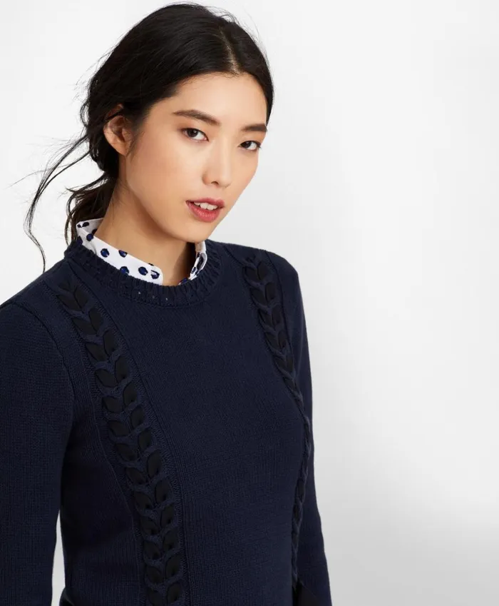 Brooks Brothers Sweaters GrosgrainTrimmed Supima Cotton CableKnit Sweater Navy 8211 Women Brooks Brothers Sweaters GrosgrainTrimmed Supima Cotton CableKnit Sweater Navy 8211 Women