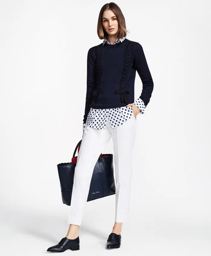 Brooks Brothers Sweaters GrosgrainTrimmed Supima Cotton CableKnit Sweater Navy 8211 Women Brooks Brothers Sweaters GrosgrainTrimmed Supima Cotton CableKnit Sweater Navy 8211 Women