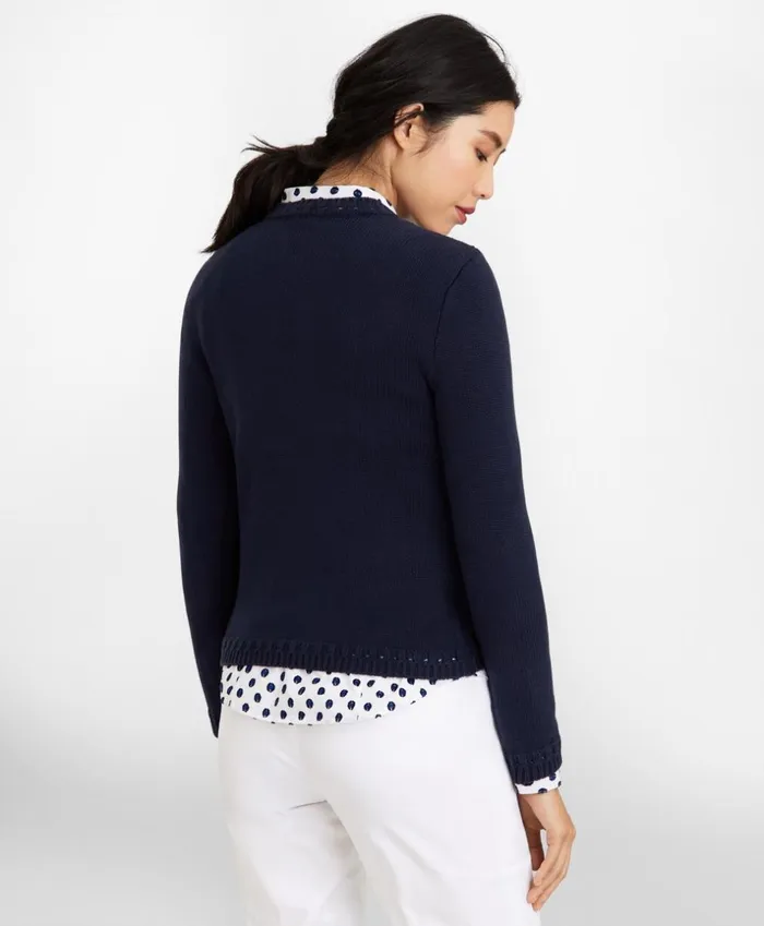 Brooks Brothers Sweaters GrosgrainTrimmed Supima Cotton CableKnit Sweater Navy 8211 Women Brooks Brothers Sweaters GrosgrainTrimmed Supima Cotton CableKnit Sweater Navy 8211 Women