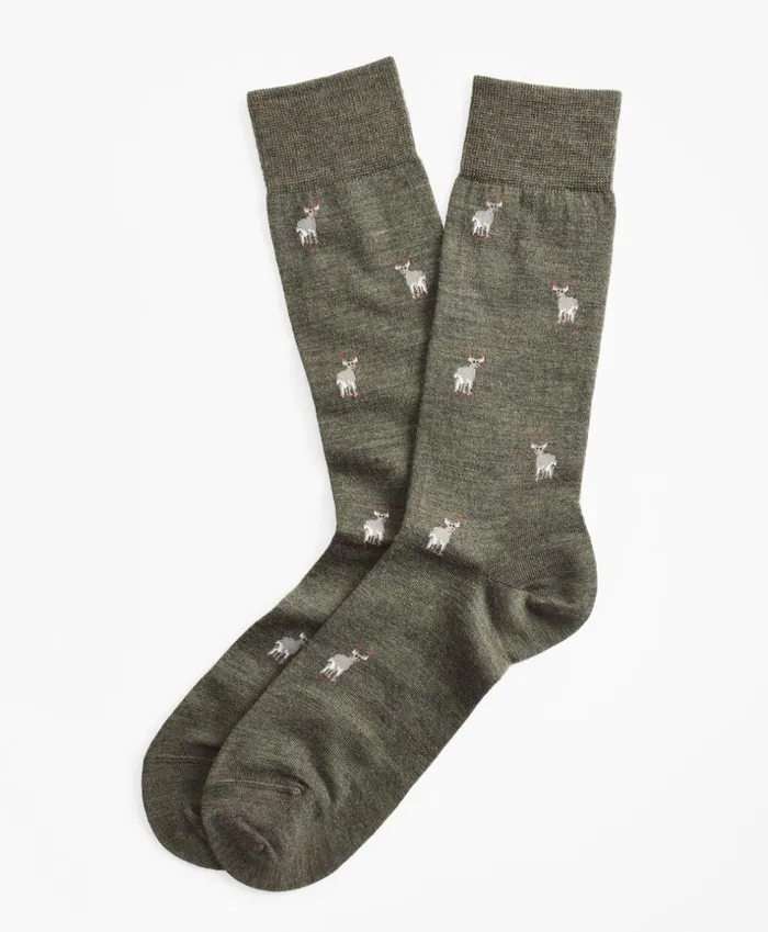 Brooks Brothers Underwear and Socks Reindeer Crew Socks Green 8211 Men