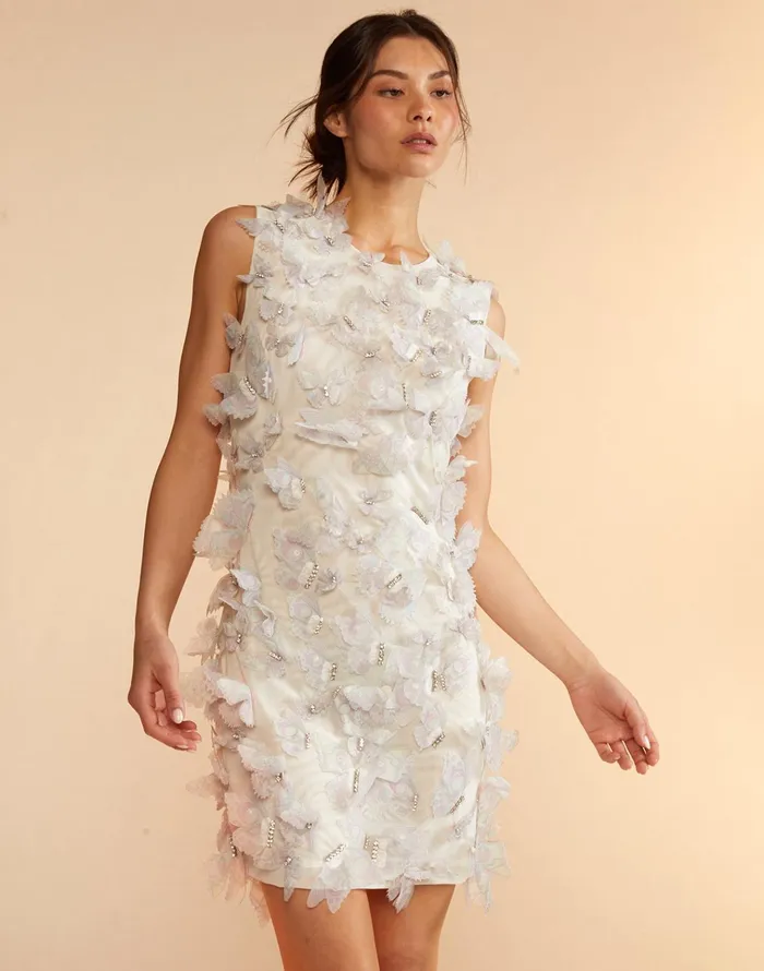 Butterfly Embellished Dress 8211 Ivory Women Cynthia Rowley Dresses