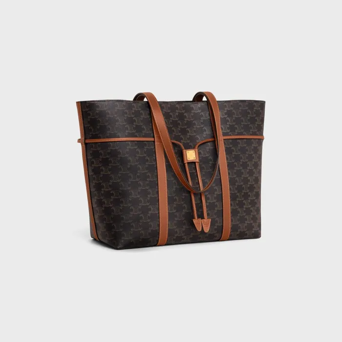 Cabas Drawstring In Triomphe Canvas And Calfskin Tan Women CELINE CABAS Cabas Drawstring In Triomphe Canvas And Calfskin Tan Women CELINE CABAS