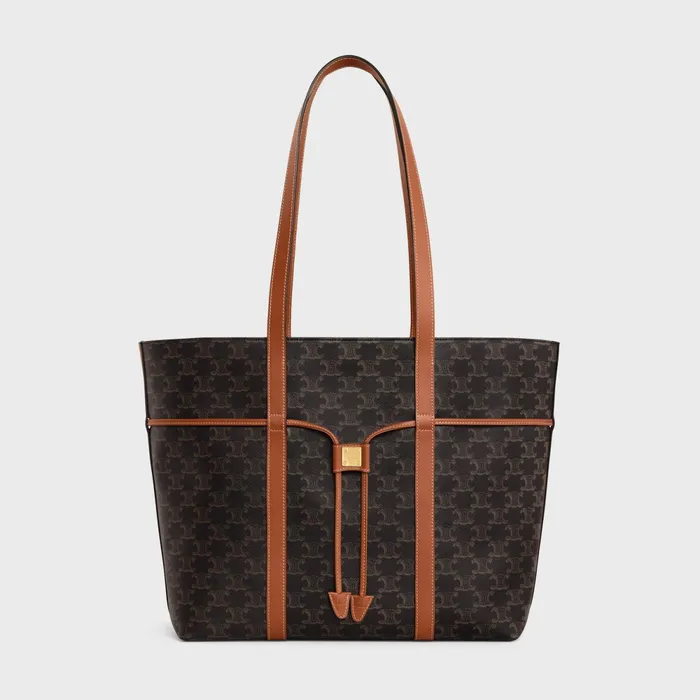 Cabas Drawstring In Triomphe Canvas And Calfskin Tan Women CELINE CABAS Cabas Drawstring In Triomphe Canvas And Calfskin Tan Women CELINE CABAS
