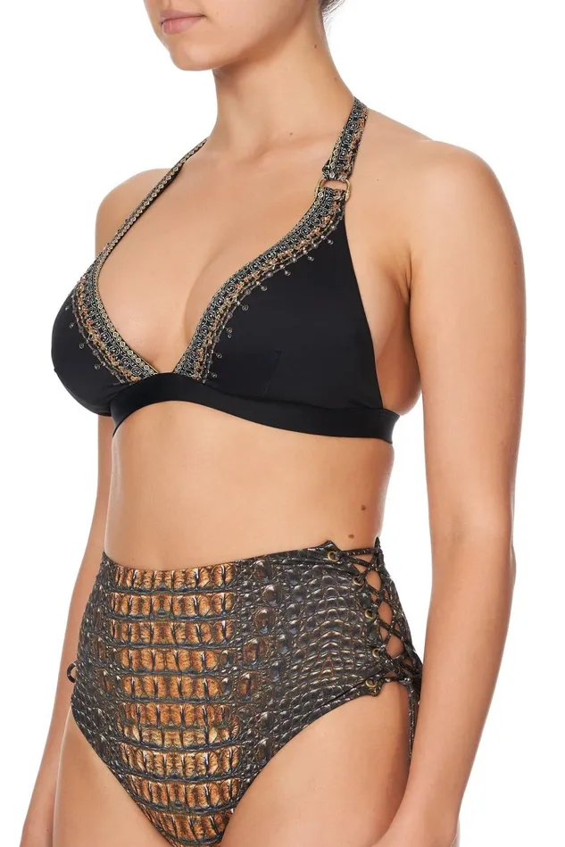 Camilla Bikinis Women High Tri With D Ring Solid Black