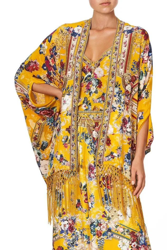 Camilla Kaftans and Coverups Women Short Cape Crowned Roses