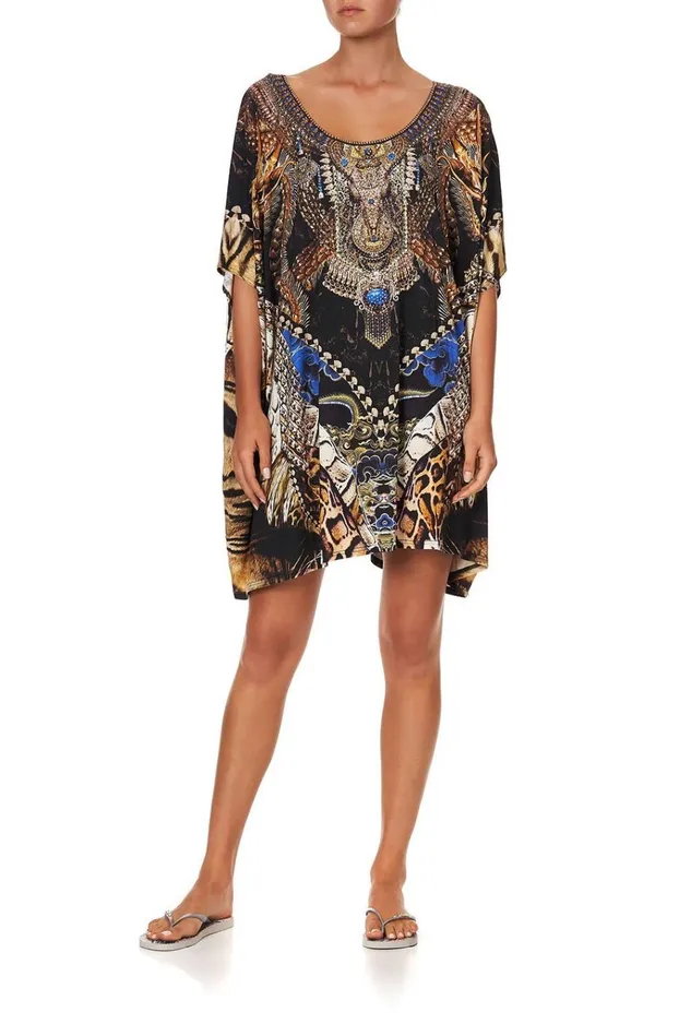Camilla Kaftans and Coverups Women Short Round Neck Lounge Kaftan Dragon Lady Camilla Kaftans and Coverups Women Short Round Neck Lounge Kaftan Dragon Lady