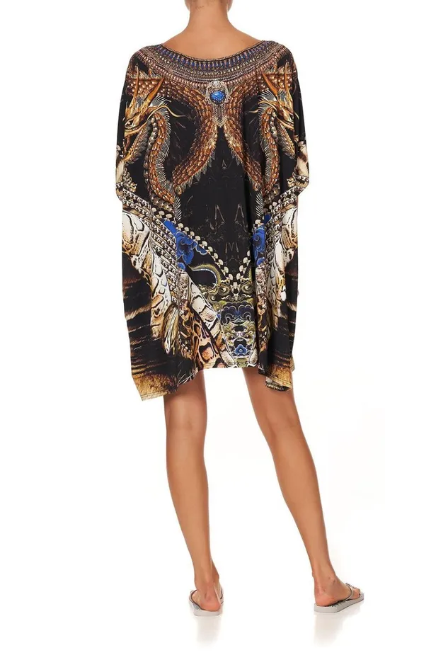 Camilla Kaftans and Coverups Women Short Round Neck Lounge Kaftan Dragon Lady