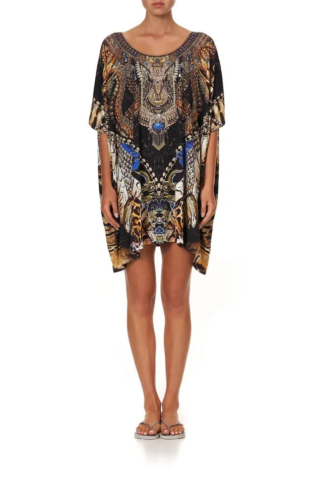 Camilla Kaftans and Coverups Women Short Round Neck Lounge Kaftan Dragon Lady