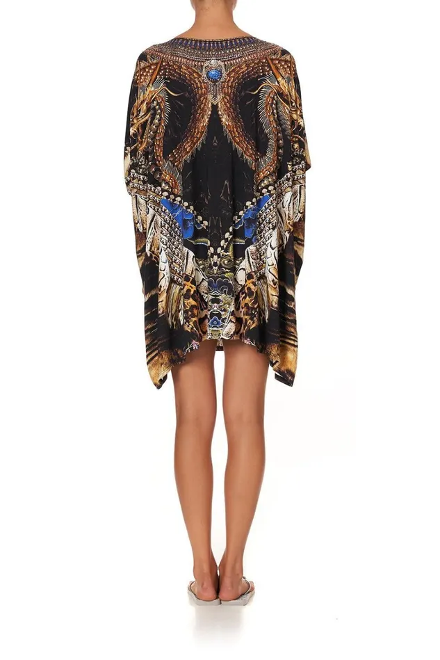 Camilla Kaftans and Coverups Women Short Round Neck Lounge Kaftan Dragon Lady