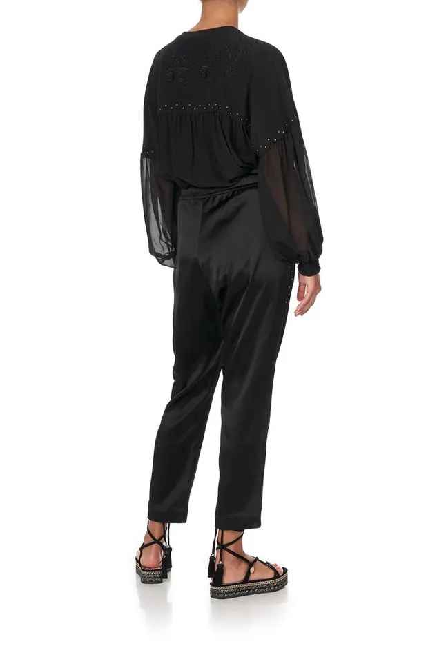 Camilla Modest Clothing Women Blouson Blouse With Neck Tie Solid Black