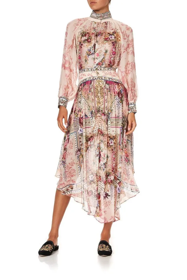 Camilla Modest Clothing Women Raglan Button Up Shirt Summoned By A Rose