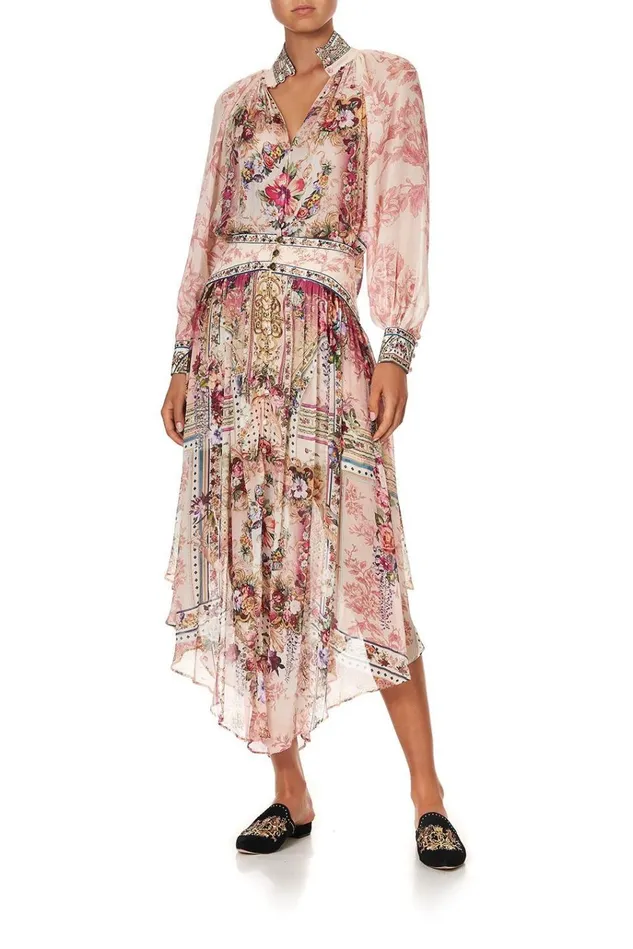 Camilla Modest Clothing Women Raglan Button Up Shirt Summoned By A Rose