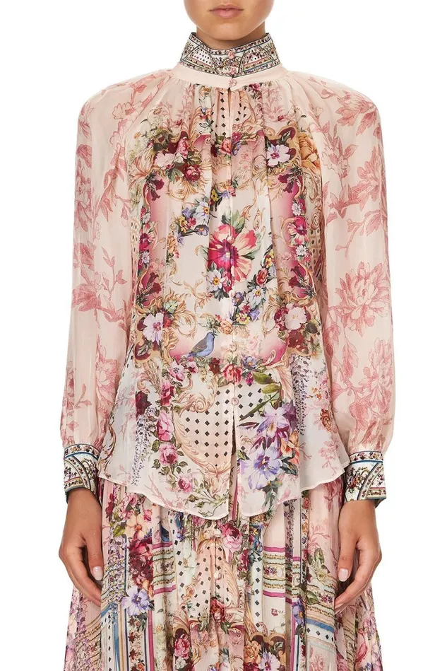 Camilla Modest Clothing Women Raglan Button Up Shirt Summoned By A Rose