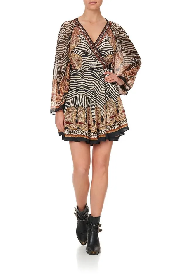 Camilla Party Dresses Women Short Dress With Draped Sleeve Wild Fire