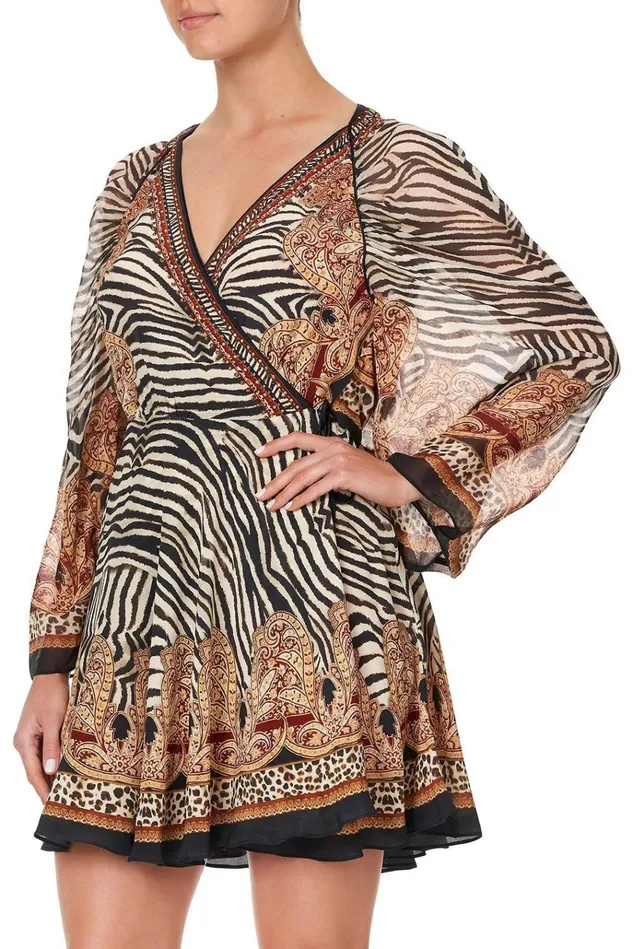 Camilla Party Dresses Women Short Dress With Draped Sleeve Wild Fire