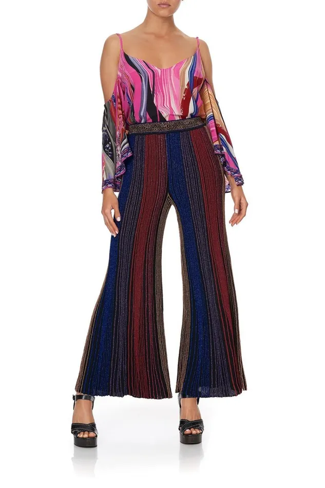 Camilla Trousers and Leggings Women Flared Metallic Knit Pants Folk River