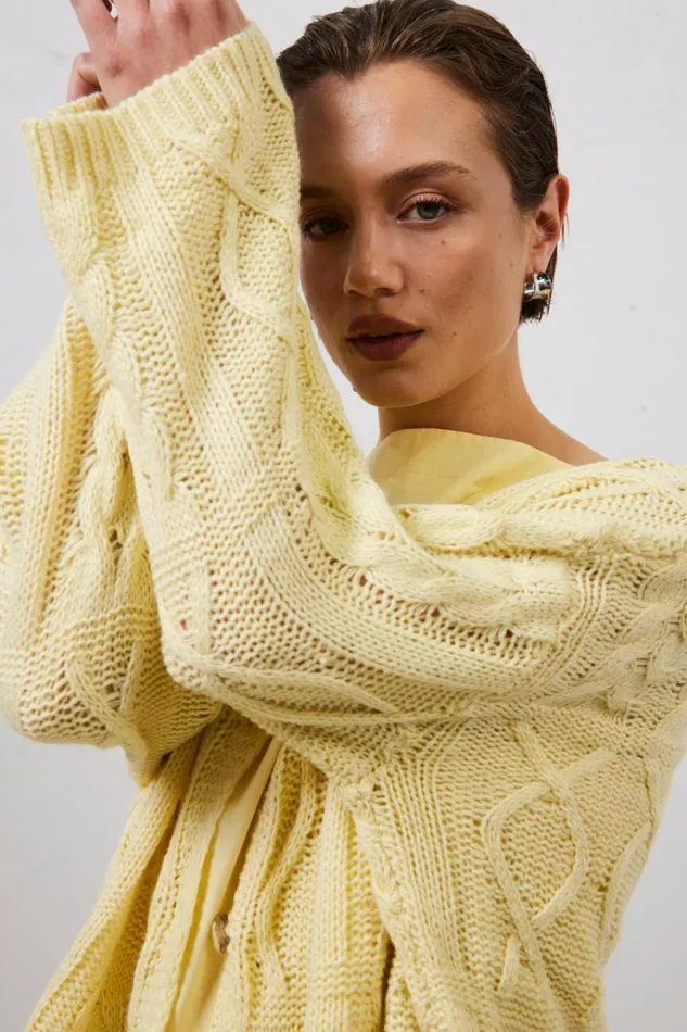 Cardigans Women VRG GRL Lola Knit Cardigan Lemon Cardigans Women VRG GRL Lola Knit Cardigan Lemon