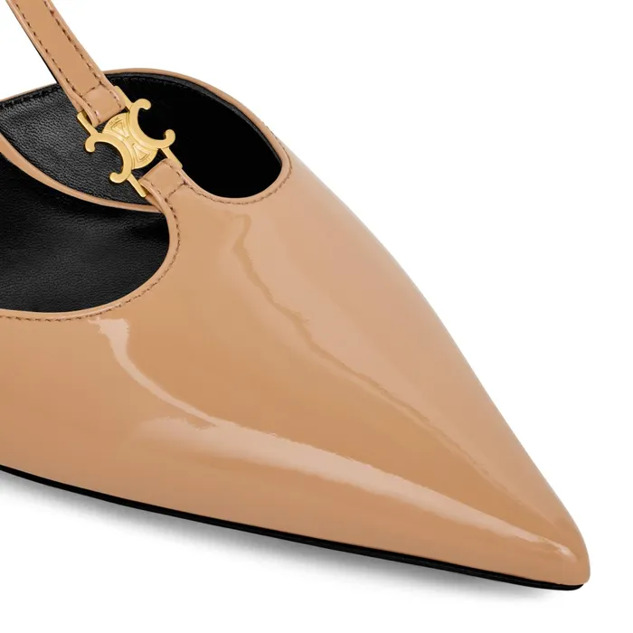 Celine Kitten Triomphe TBar Strap Pump In Patent Calfskin Cappuccino Women CELINE PUMPS
