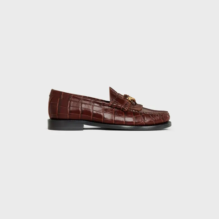 Celine Luco Loafer With Triomphe Tassels In Crocodile Stamped Calfskin Dark Brown Women CELINE LOAFERS AND FLATS Celine Luco Loafer With Triomphe Tassels In Crocodile Stamped Calfskin Dark Brown Women CELINE LOAFERS AND FLATS