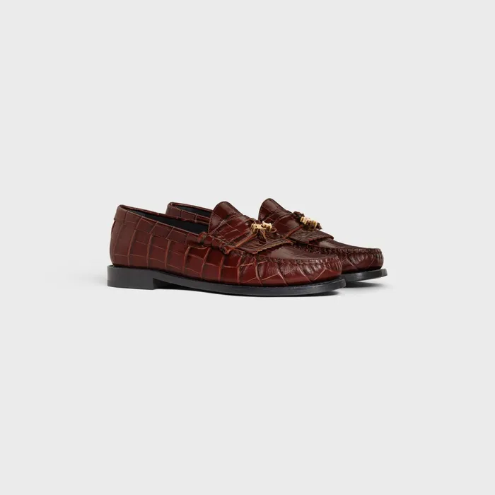 Celine Luco Loafer With Triomphe Tassels In Crocodile Stamped Calfskin Dark Brown Women CELINE LOAFERS AND FLATS