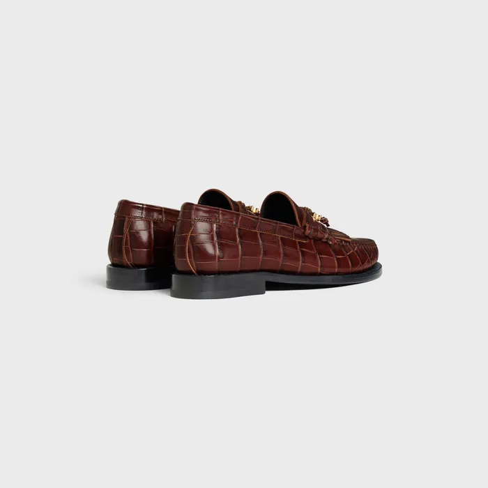 Celine Luco Loafer With Triomphe Tassels In Crocodile Stamped Calfskin Dark Brown Women CELINE LOAFERS AND FLATS