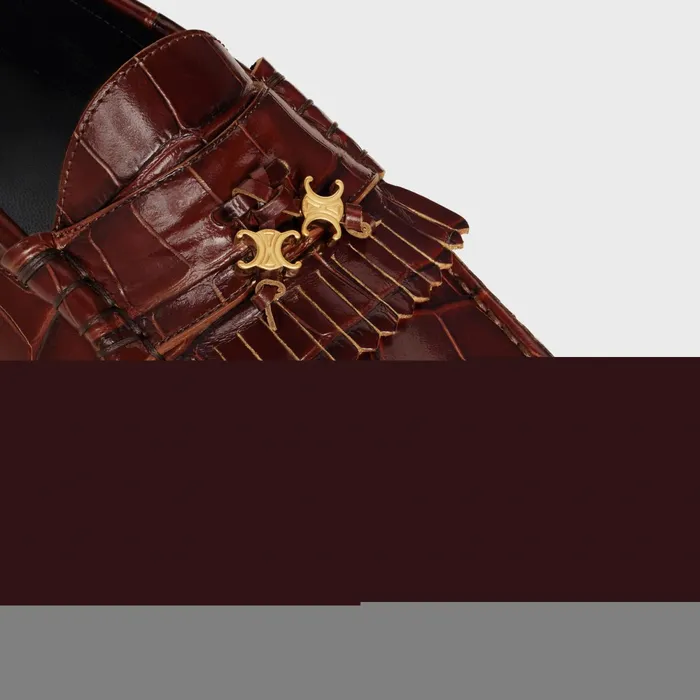 Celine Luco Loafer With Triomphe Tassels In Crocodile Stamped Calfskin Dark Brown Women CELINE LOAFERS AND FLATS