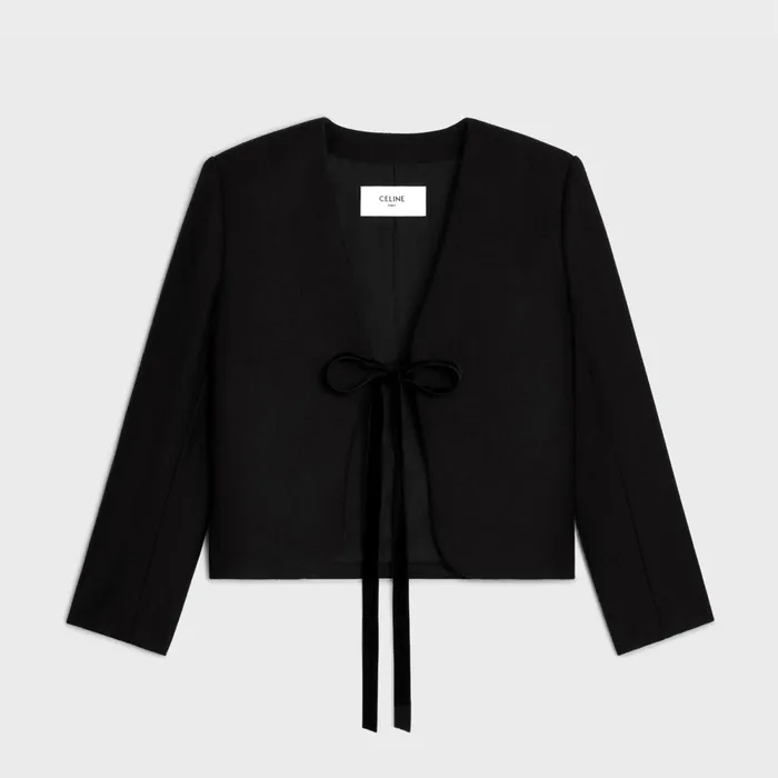 Chelsea Cardigan With Bow In Flannel Cashmere Black Women CELINE JACKETS