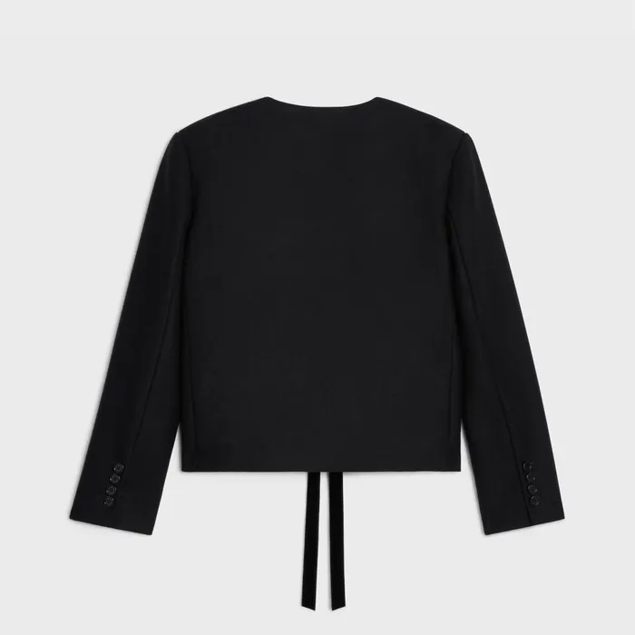 Chelsea Cardigan With Bow In Flannel Cashmere Black Women CELINE JACKETS