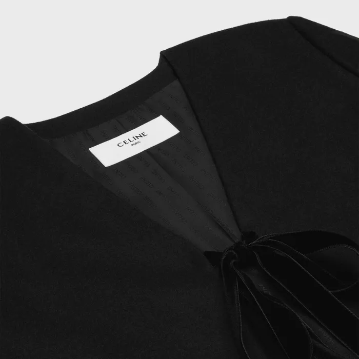 Chelsea Cardigan With Bow In Flannel Cashmere Black Women CELINE JACKETS