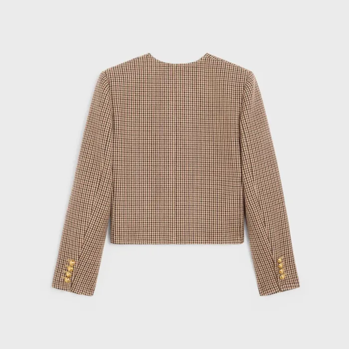 Chelsea Jacket In Double Houndstooth Wool Bordeaux Beige Black Women CELINE JACKETS