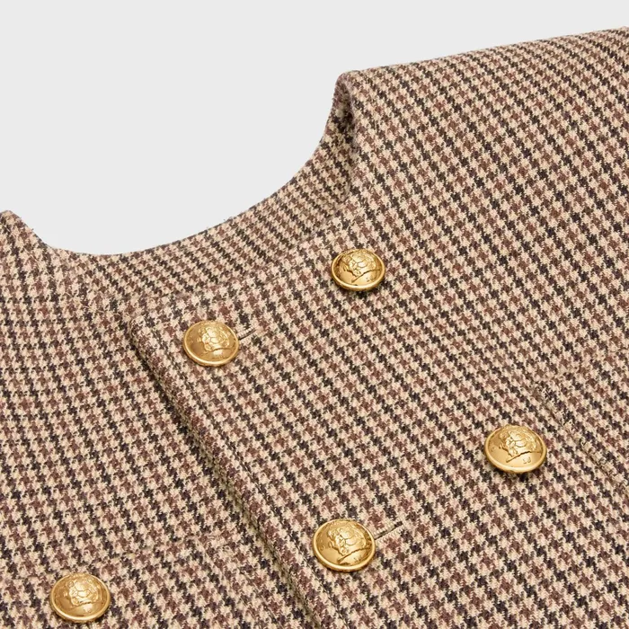 Chelsea Jacket In Double Houndstooth Wool Bordeaux Beige Black Women CELINE JACKETS