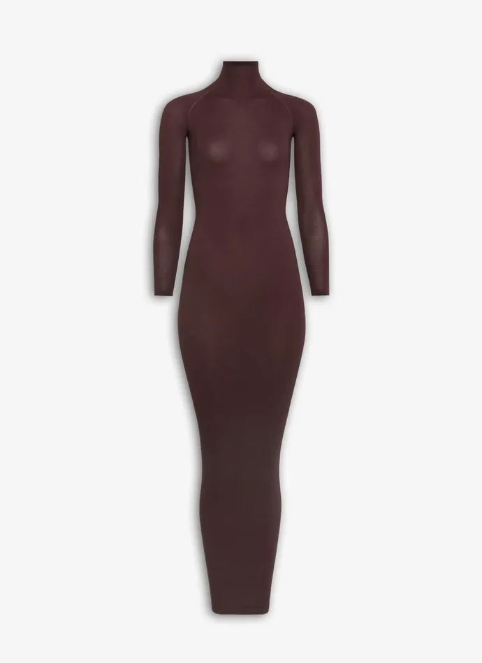 Chocolate Fitted Dress In Fine Knit Women Alaa Dresses