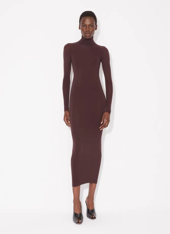 Chocolate Fitted Dress In Fine Knit Women Alaa Dresses