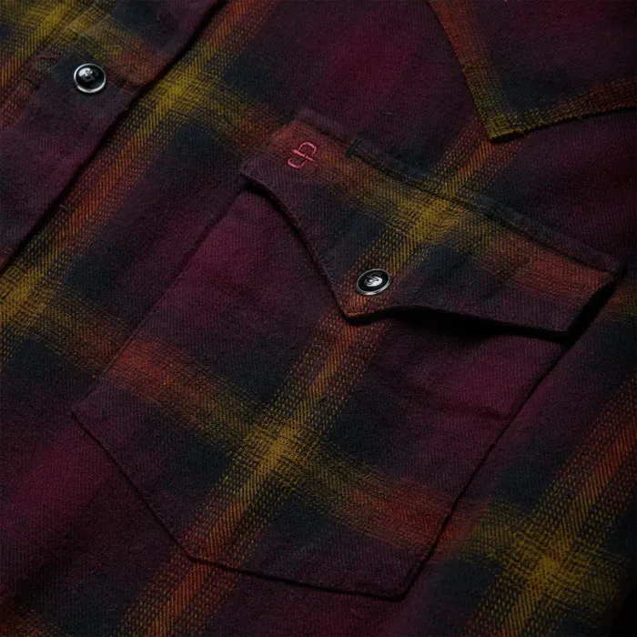 Classic Cut Men Stetson Black Wine Plaid Flannel Western Shirt Wine