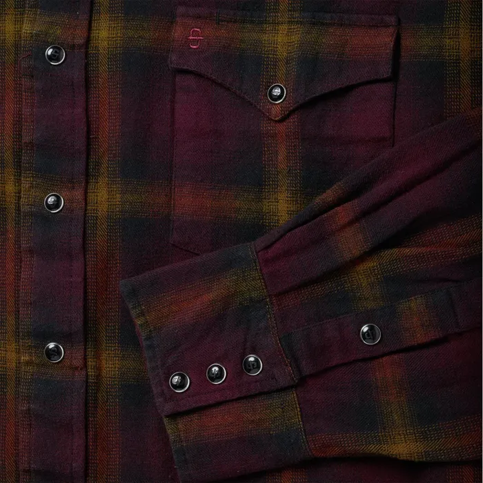 Classic Cut Men Stetson Black Wine Plaid Flannel Western Shirt Wine