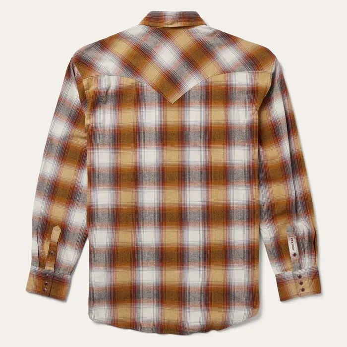 Classic Cut Men Stetson Rust Plaid Flannel Western Shirt Brown