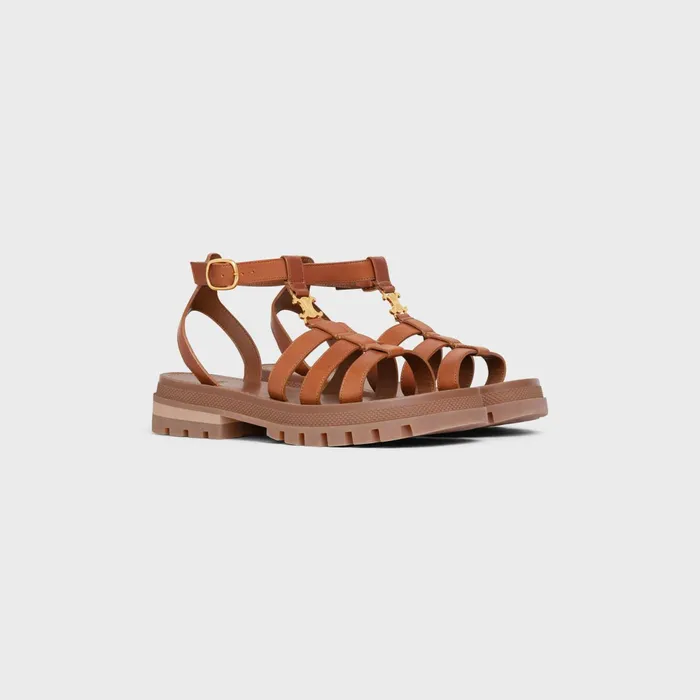 Clea Triomphe Gladiator Chunky Sandal In Calfskin and Vegetal Tanning Tan Women CELINE SANDALS