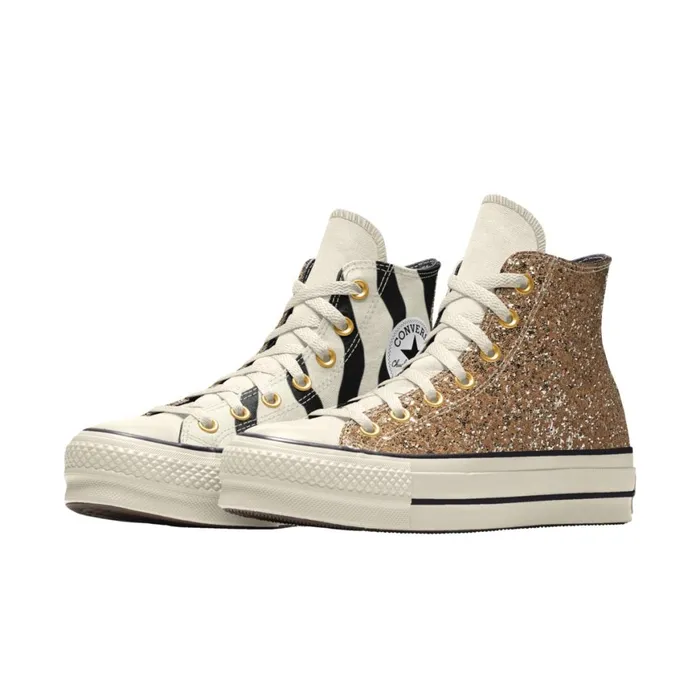 Converse High Top Custom Chuck Taylor All Star Lift Platform Glitter By You Zebra Tri Panel 8211 Women