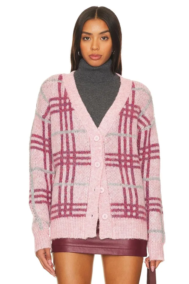 Damia Plaid Cardigan Pink Plaid Women Lovers and Friends Sweaters and Knits